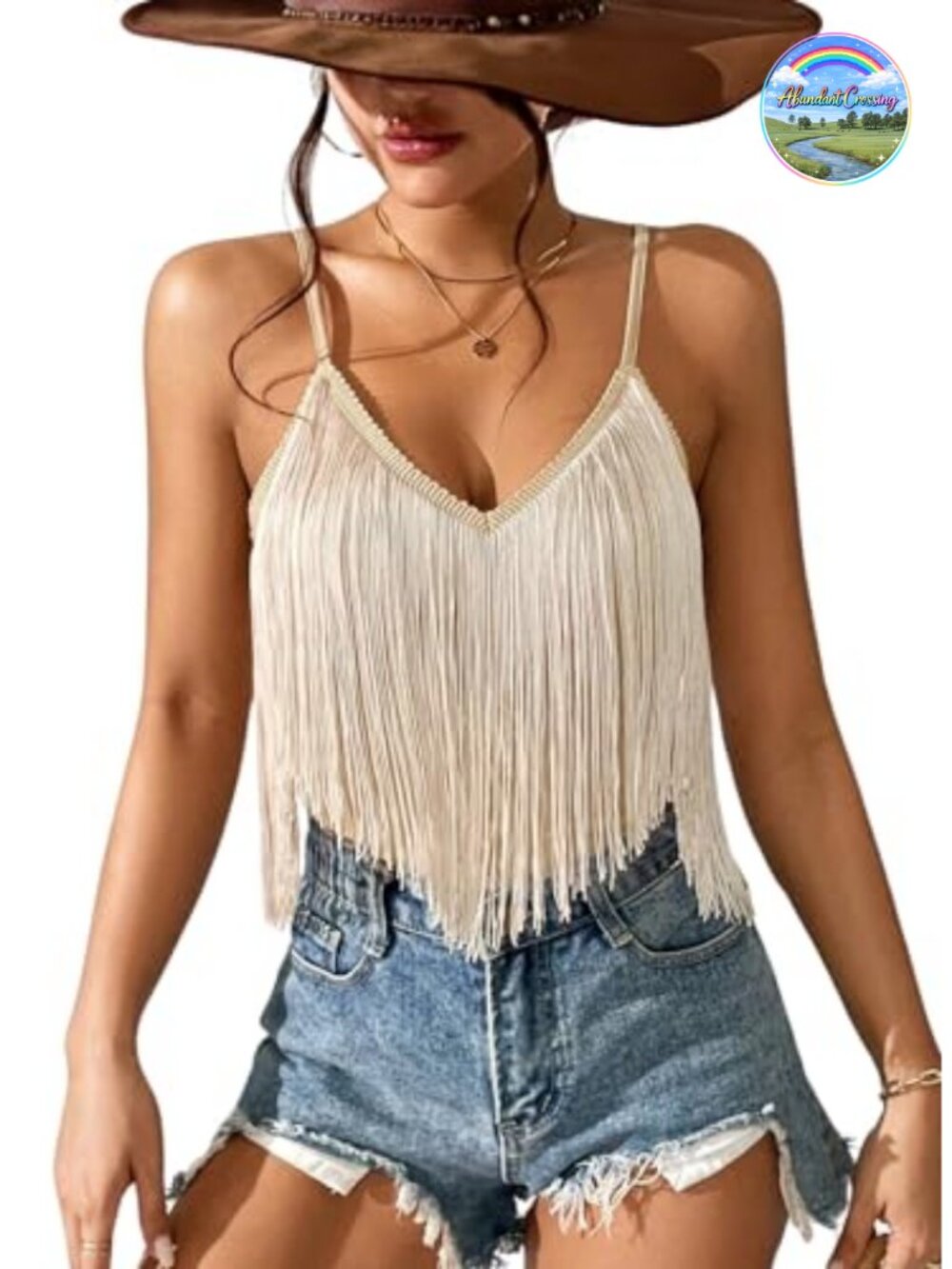 Western Fringe Tank Top Cowgirl Sleeveless V-Neck Rodeo Country Concert